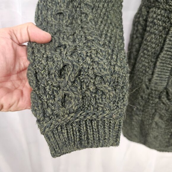 Aran Sweater Market Green Wool Cardigan Preppy Cabin Winter Irish S - Picture 3 of 12